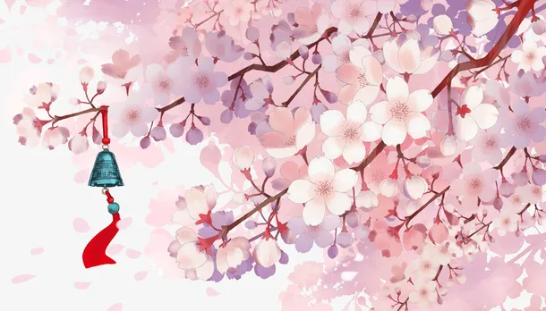 樱花树铃铛手绘元素图免抠手绘/卡通手绘元素