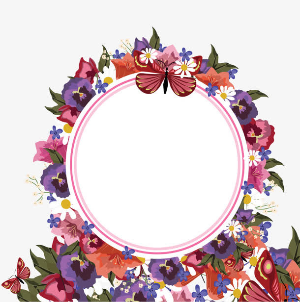 38女神节蝴蝶与花圈边框背景