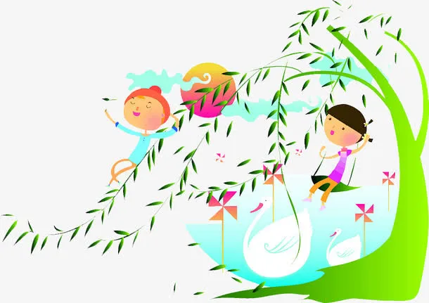 清风徐来柳枝飘动免抠