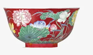 红花陶瓷碗图案免抠