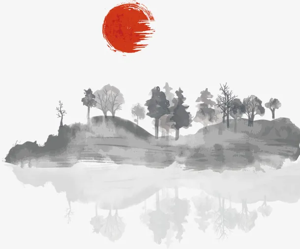 矢量中国风山水画免抠