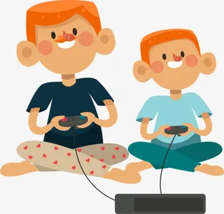 一起玩游戏的父子免抠