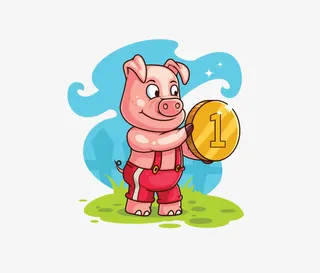 拿着金币的粉色卡通小猪免抠