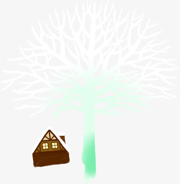 白色唯美花纹树木免抠