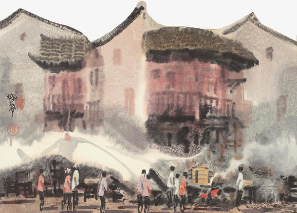江南赶集图免抠
