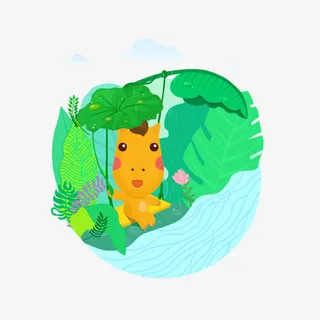 绿色清明景色图案免抠