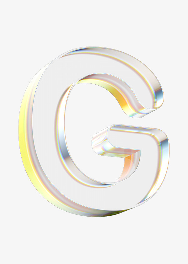 立体水晶透明金边字母G免抠