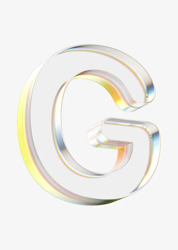 立体水晶透明金边字母G免抠