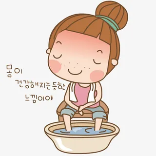 泡脚的女孩免抠标签元素 泡脚的女孩免抠标签元素