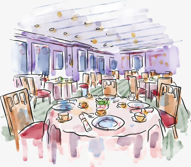 手绘餐桌免抠