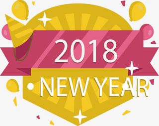 黄色多边形新年标签免抠