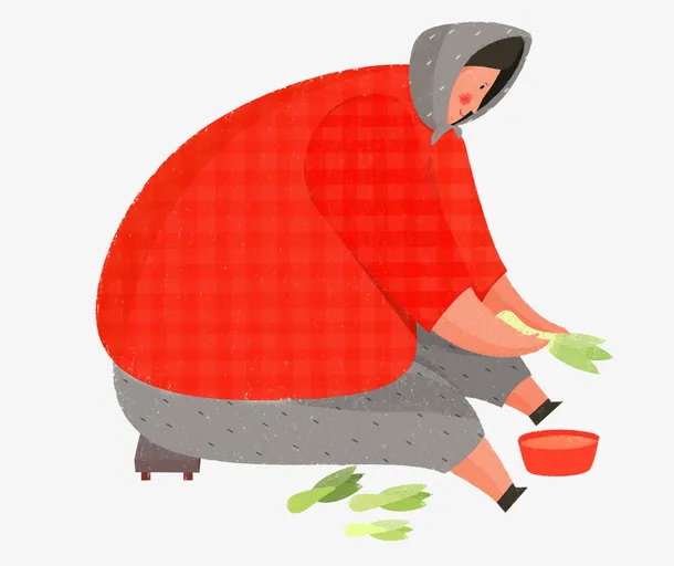 手绘人物插图母亲节摘菜劳动的妈免抠