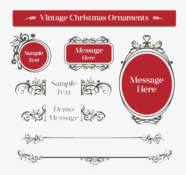 7款复古圣诞花纹装饰框矢量素材免抠