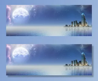中秋月色水面城市banner背景高清另类其他背景