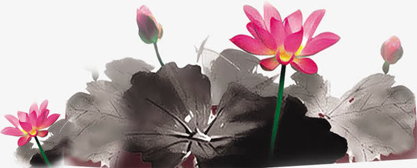 水墨画荷花池中秋免抠