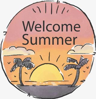 唯美椰子树橘子矢量手绘卡通夏日免抠标签元素