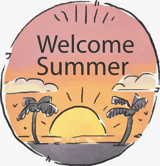 唯美椰子树橘子矢量手绘卡通夏日免抠标签元素