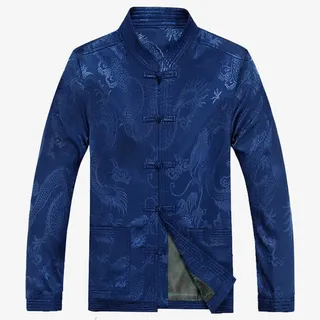 唐装男士上衣深蓝龙纹免抠