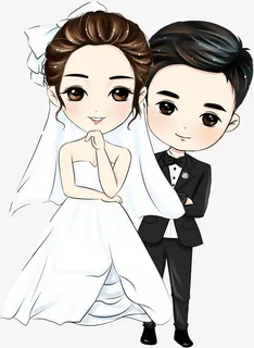 卡通 手绘 可爱 新郎 新娘免抠