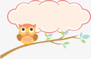 春季猫头鹰树枝标签免抠