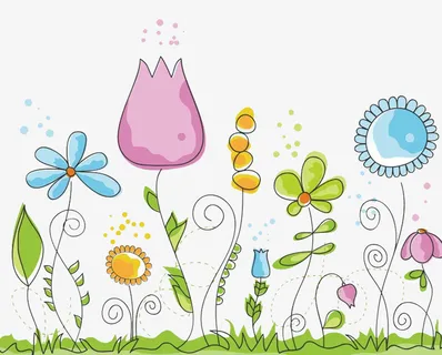 手绘卡通装饰花瓣花草装饰海报设免抠