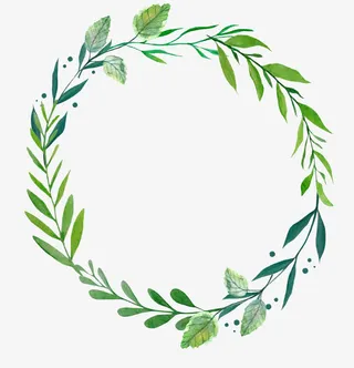 手绘绿色树叶花环免抠