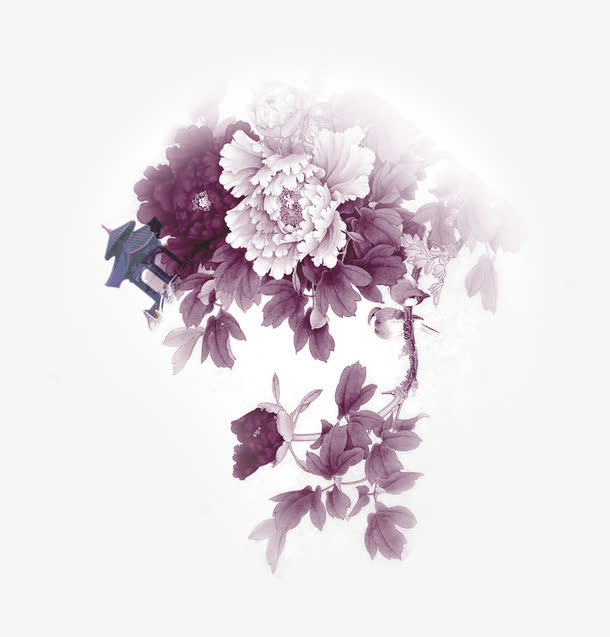 中秋节紫色花朵国庆免抠