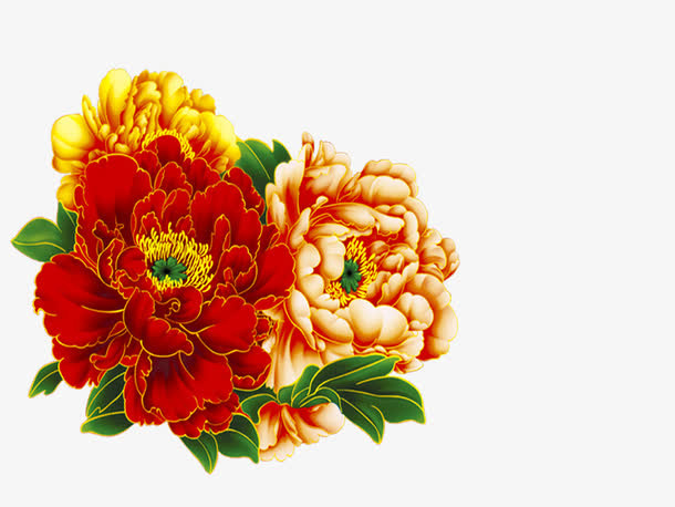 中国风牡丹花展板装饰免抠