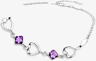 纯银爱心手链紫水晶免抠