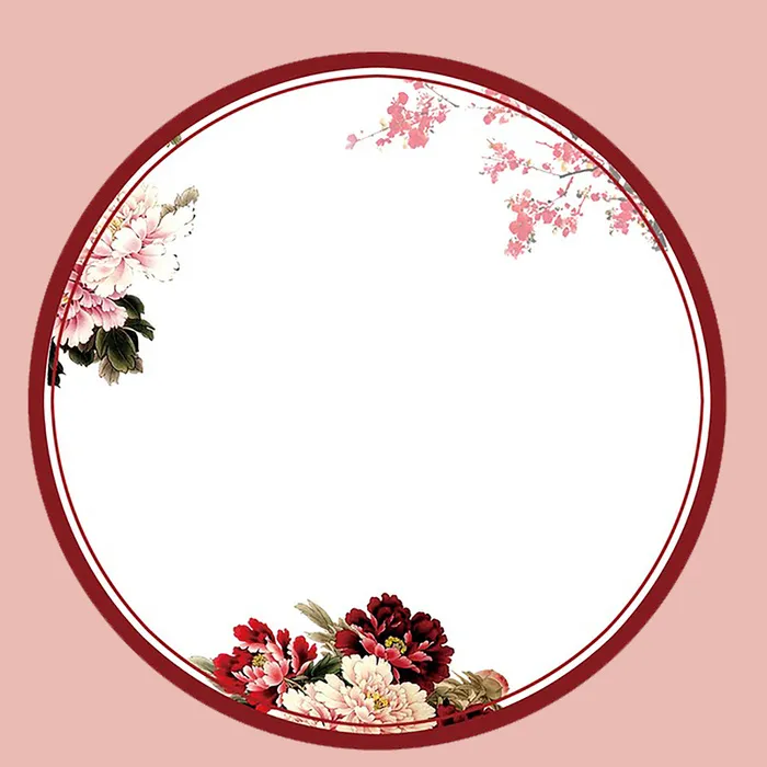 粉色圆形牡丹花卉边框高清