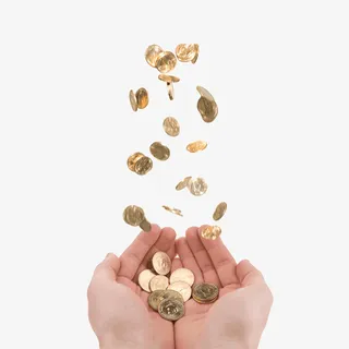 年终手捧黄金硬币图免抠