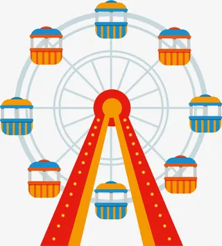 红色扁平游乐场摩天轮免抠