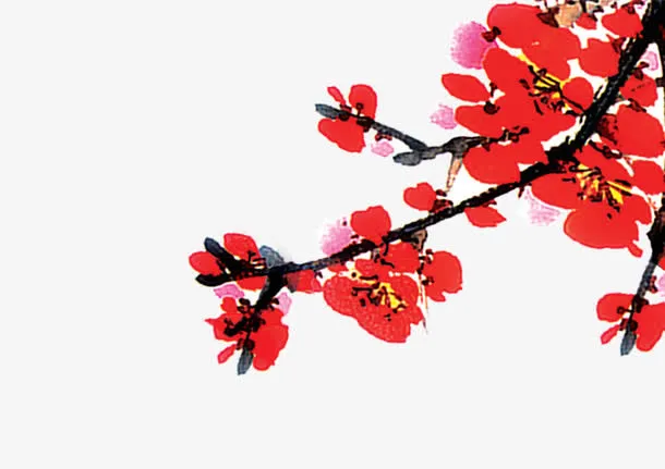 梅花 红色 喜庆 新年免抠