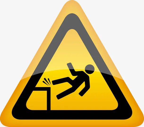 扁平道路三角形跌落提示牌PNG免抠