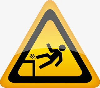 扁平道路三角形跌落提示牌PNG免抠