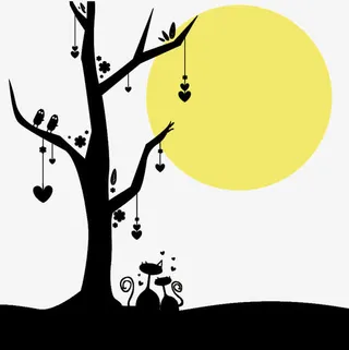 中秋节树月光剪影免抠