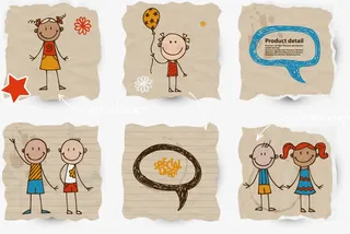 复古撕拉开的卡通人物纸张矢量素免抠