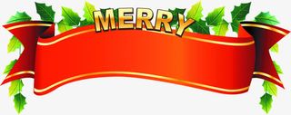 新年红色丝带绿叶装饰免抠