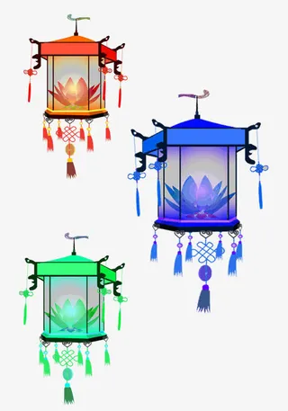 印花江南风格节日灯笼免抠