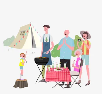 卡通人物出去烧烤的图片免抠