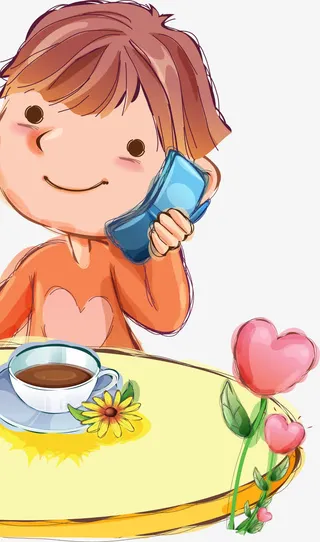 手绘电话男生插图免抠