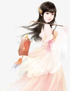 彩绘立绘提着灯笼女子图片免抠