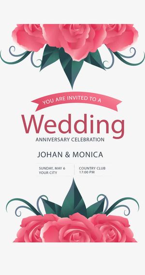 粉红玫瑰婚礼请帖免抠