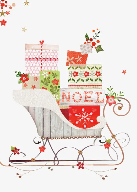 卡通礼物雪橇推车免抠