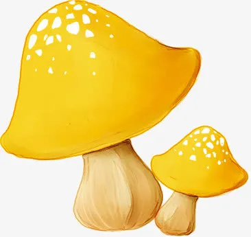 手绘卡通黄色蘑菇装饰免抠