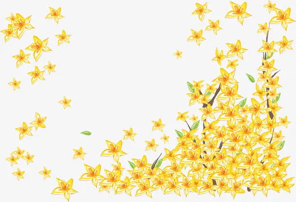 春天黄色线条花朵装饰免抠