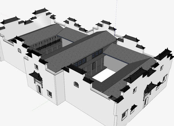 古代二进二出四合院建筑免抠