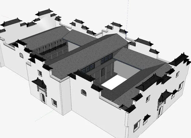 古代二进二出四合院建筑免抠