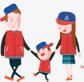 一家人出行团聚卡通场景免抠