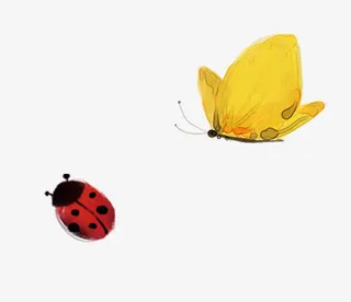 春天蝴蝶七星瓢虫免抠